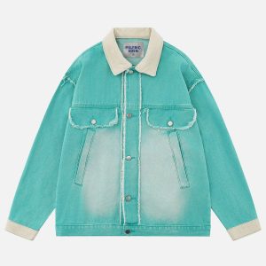 Washed Gradient Denim Jacket - Y2K Aesthetic Outerwear for Trendy Outfits