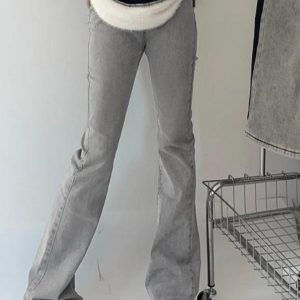 Washed Gray High Rise Flare Jeans - Y2K Aesthetic Denim for Trendy Outfits