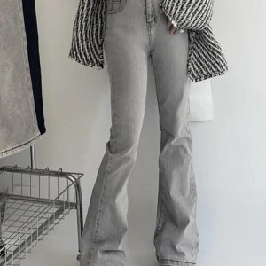 Washed Gray High Rise Flare Jeans - Y2K Aesthetic Denim for Trendy Outfits