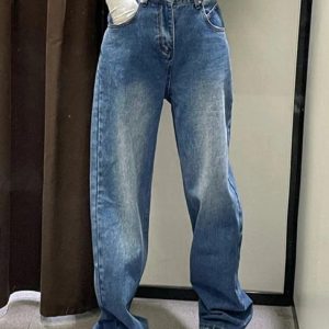 Washed High Waist Boyfriend Jeans for Y2K Aesthetic and Grunge Style Outfits