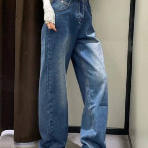 Washed High Waist Boyfriend Jeans for Y2K Aesthetic and Grunge Style Outfits