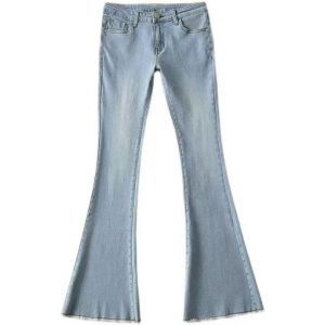 Washed Low Waist Stretchy Flare Jeans for Y2K Aesthetic and Grunge Style Outfits