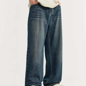 Washed Vintage Loose Jeans for Y2K Aesthetic and Grunge Style Outfits