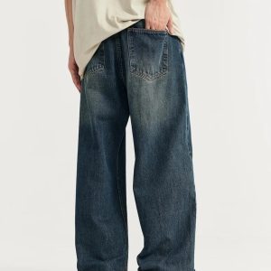 Washed Vintage Loose Jeans for Y2K Aesthetic and Grunge Style Outfits