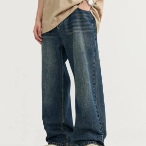 Washed Vintage Loose Jeans for Y2K Aesthetic and Grunge Style Outfits