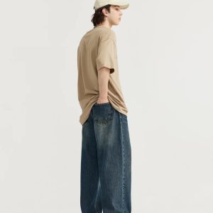 Washed Vintage Loose Jeans for Y2K Aesthetic and Grunge Style Outfits