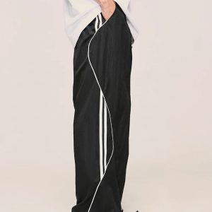 Wavy Side Striped Baggy Joggers for Y2K Aesthetic and Comfy Street Style Outfits