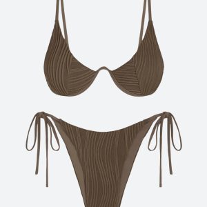 Wavy Striped Wired Cup Bikini Set for Y2K Aesthetic Beach Vibes and Cute Summer Style