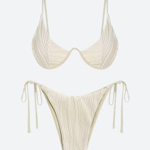 Wavy Striped Wired Cup Bikini Set for Y2K Aesthetic Beach Vibes and Cute Summer Style