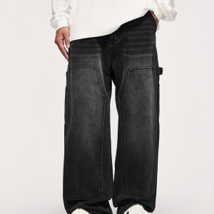 Wide-Leg Baggy Cowboy Jeans for Y2K Aesthetic and Grunge Style Outfits