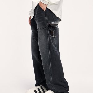 Wide-Leg Baggy Cowboy Jeans for Y2K Aesthetic and Grunge Style Outfits