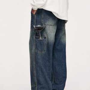 Wide-Leg Baggy Cowboy Jeans for Y2K Aesthetic and Grunge Style Outfits