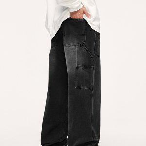 Wide-Leg Baggy Cowboy Jeans for Y2K Aesthetic and Grunge Style Outfits