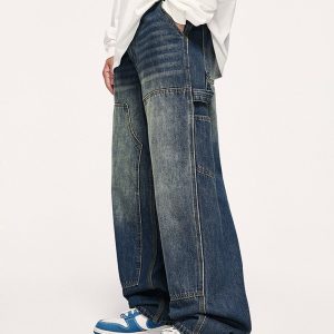 Wide-Leg Baggy Cowboy Jeans for Y2K Aesthetic and Grunge Style Outfits