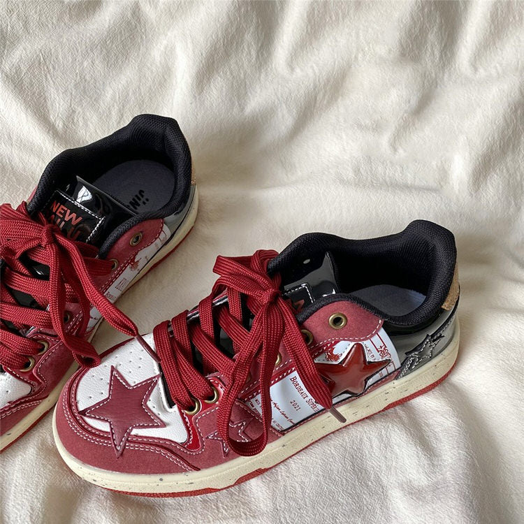 Wine Red Y2K Star Sneakers for Trendy Aesthetic Outfits and Comfy Everyday Wear