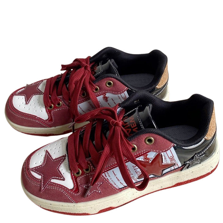 Wine Red Y2K Star Sneakers for Trendy Aesthetic Outfits and Comfy Everyday Wear