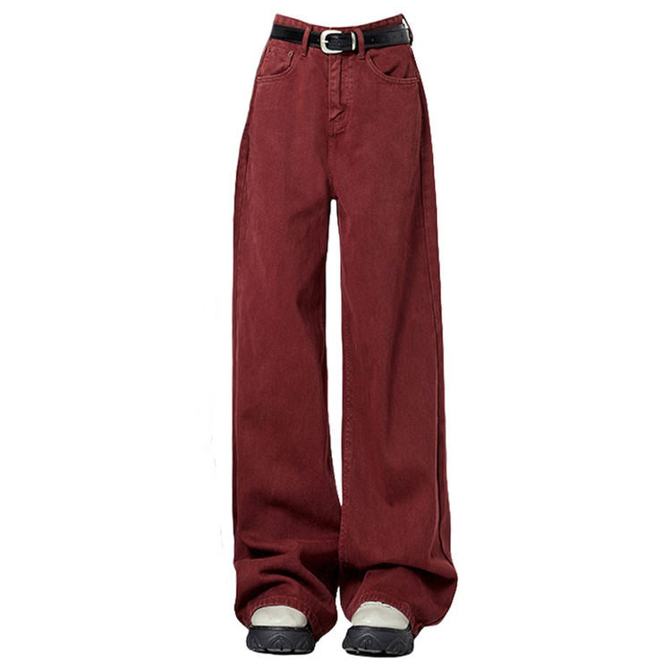 Wine Red Y2K Wide-Leg Jeans for a Chic Grunge Aesthetic Look