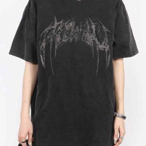 Wing Print Y2K Oversized Short Sleeve Tee - Trendy Grunge Aesthetic Top for Stylish Outfits