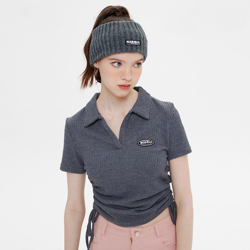 Women's Y2K Aesthetic Polo T-Shirt with Side Ties for Trendy Casual Outfits