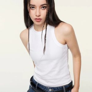 Women's Y2K Aesthetic Washed Solid Tank Top - Cute and Comfy for Everyday Outfits