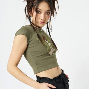 Women's Y2K Ember Fairy Graphic Tee - Cute Aesthetic Top for Coquette and Grunge Styles