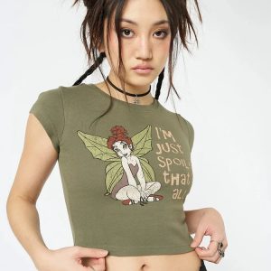 Women's Y2K Ember Fairy Graphic Tee - Cute Aesthetic Top for Coquette and Grunge Styles