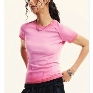 Women's Y2K Retro Elastic T-Shirt - Cute Top for Coquette and Grunge Aesthetic Styles