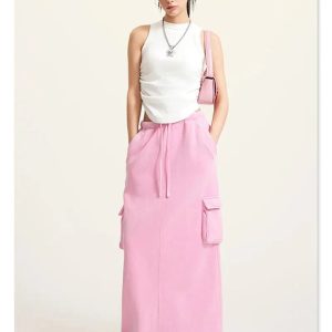 Women's Y2K Retro Loose Cargo Skirt with Slit Pockets for Aesthetic Outfits