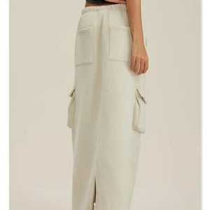 Women's Y2K Retro Loose Cargo Skirt with Slit Pockets for Aesthetic Outfits