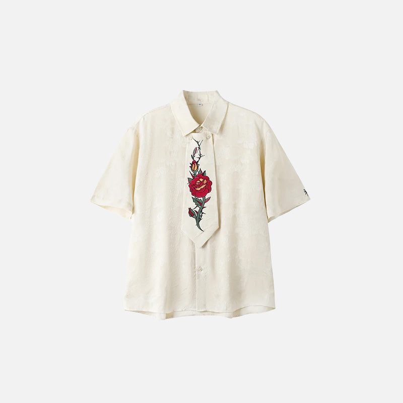 Women's Y2K Rose Embroidered Shirt - Cute Top for Coquette Aesthetic and Grunge Style