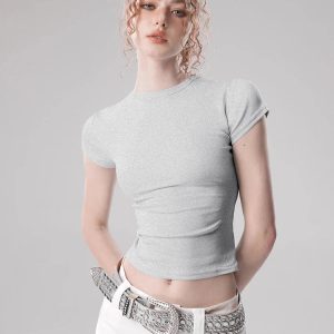 Women's Y2K Solid Color Crop Top - Cute Aesthetic Top for Coquette and Grunge Styles