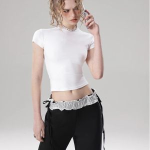 Women's Y2K Solid Color Crop Top - Cute Aesthetic Top for Coquette and Grunge Styles