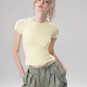 Women's Y2K Solid Color Crop Top - Cute Aesthetic Top for Coquette and Grunge Styles