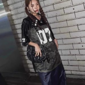 Women's Y2K Urban Camo Sports T-Shirt - Trendy Grunge Aesthetic Activewear Top