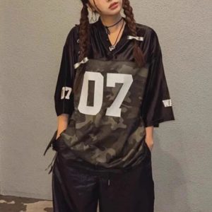 Women's Y2K Urban Camo Sports T-Shirt - Trendy Grunge Aesthetic Activewear Top