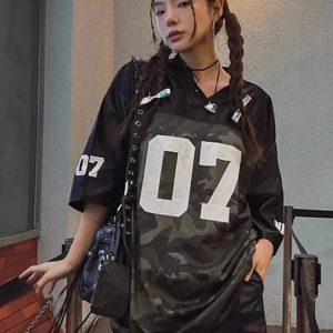 Women's Y2K Urban Camo Sports T-Shirt - Trendy Grunge Aesthetic Activewear Top