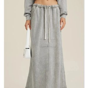 Women's Y2K Washed Loose Slit Cargo Skirt - Trendy Grunge Aesthetic Fashion Piece