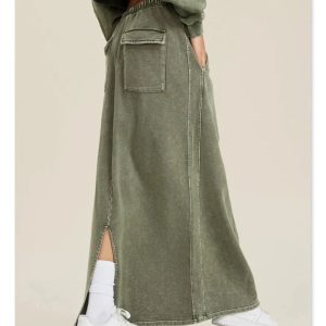 Women's Y2K Washed Loose Slit Cargo Skirt - Trendy Grunge Aesthetic Fashion Piece