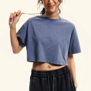 Women's Y2K Washed Stitching Crop Top - Trendy Coquette Aesthetic Cute Top for Stylish Outfits