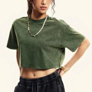 Women's Y2K Washed Stitching Crop Top - Trendy Coquette Aesthetic Cute Top for Stylish Outfits