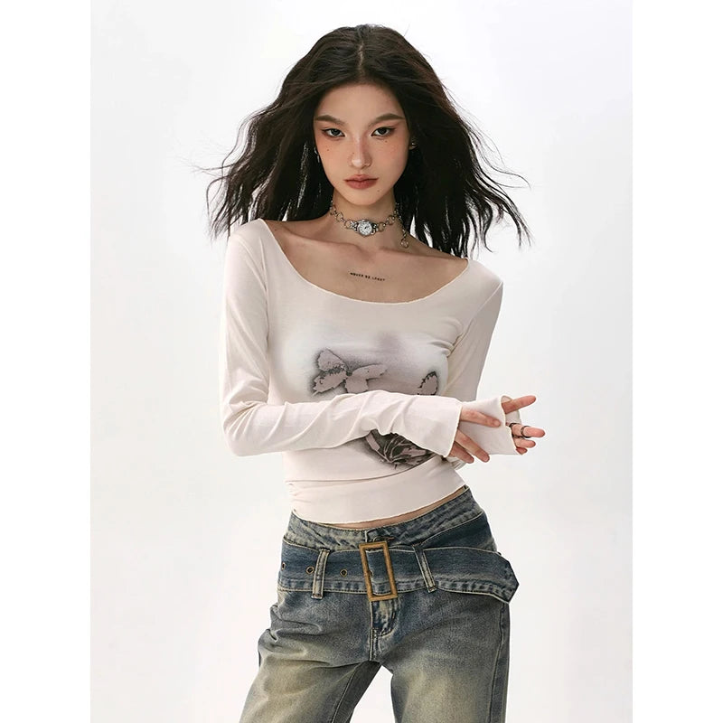 Women's Y2K Wide Neck Butterfly T-Shirt - Cute Aesthetic Top for Coquette Style