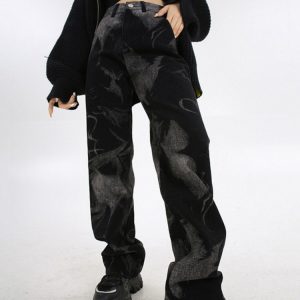 Wonder Haze Y2K Straight Leg Jeans for a Chic Grunge Aesthetic Look