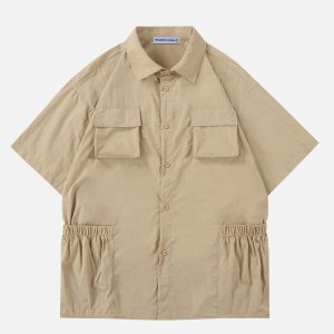 Wrinkle-Resistant Pocket Short Sleeve Shirt for Effortless Y2K Aesthetic Outfits