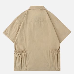 Wrinkle-Resistant Pocket Short Sleeve Shirt for Effortless Y2K Aesthetic Outfits