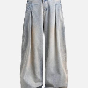 Wrinkle Washed Loose Jeans for Y2K Aesthetic: Comfy Grunge Style Denim for Effortless Looks