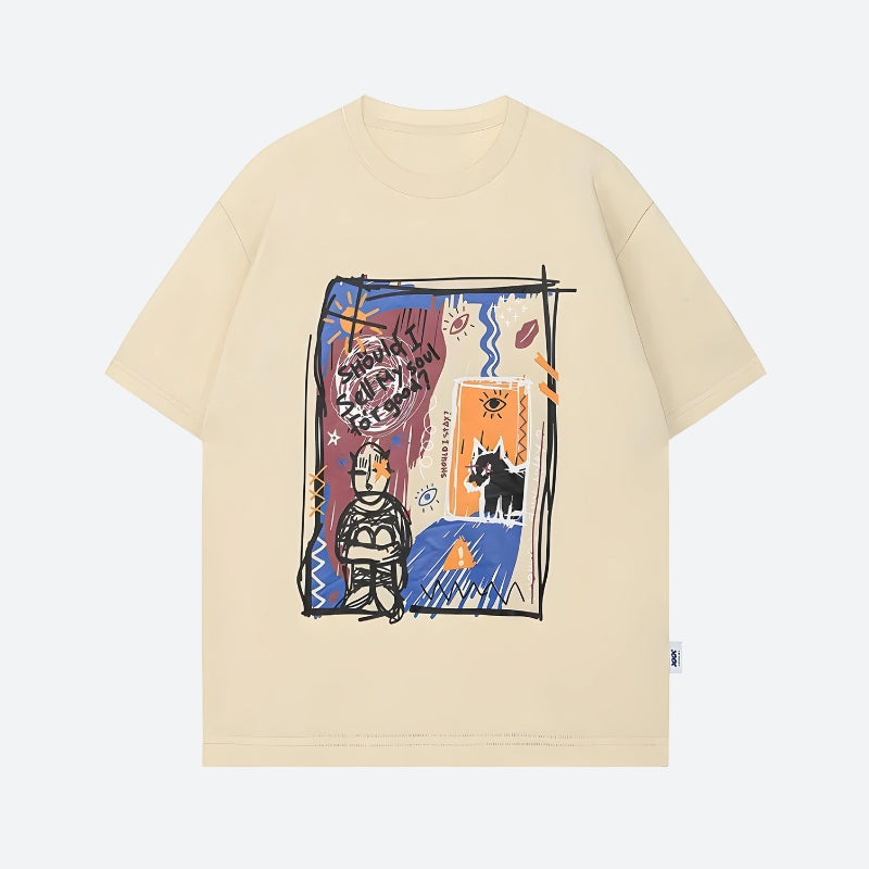 Y2K Aesthetic Abstract Sketch Graphic Tee - Trendy Cute Top for Unique Style