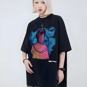 Y2K Aesthetic Abstract Tee - Trendy Grunge Style Top for Unique Outfits