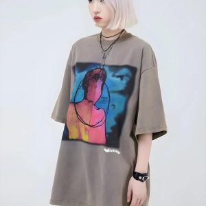 Y2K Aesthetic Abstract Tee - Trendy Grunge Style Top for Unique Outfits