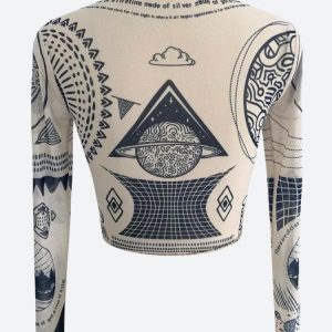 Y2K Aesthetic Ancient Egyptian Mystique Symbol Crop Top for Trendy Outfits