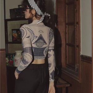 Y2K Aesthetic Ancient Egyptian Mystique Symbol Crop Top for Trendy Outfits